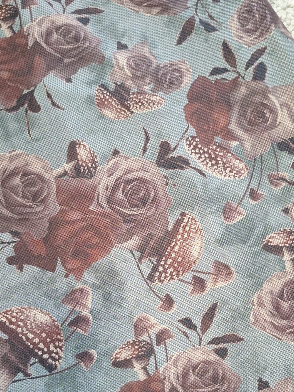 Thorn&Fable Grey Maxi Slip Dress With Dark Red Roses and Mushrooms Size Med NWOT - Picture 7 of 8